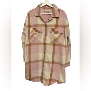 Pink and Tan Plaid Shirt Jacket